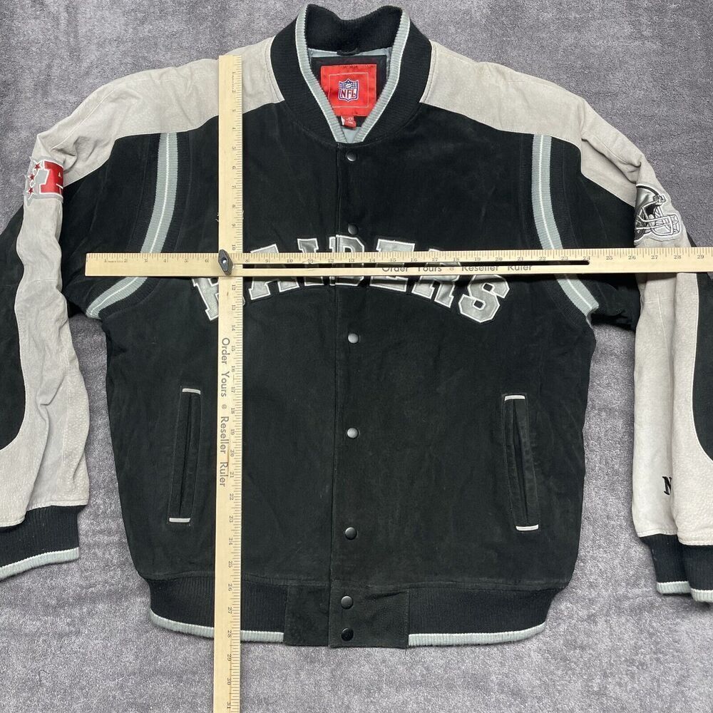 Las Vegas Raiders NFL Suede Lined Bomber Jacket Men's XL Black Gray Embroidered - Picture 8 of 11